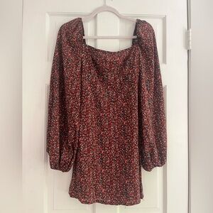 Pretty Little Thing - Red Ditsy Print Square Neck Puff Sleeve Shift Dress